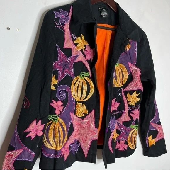 Halloween Pumpkin Hona to Be Size Small Shacket Jacket Button Down Black - Picture 2 of 6